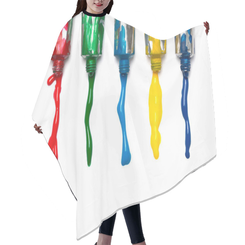 Personality  Acrylic Paint Tubes And Fresh Colour Paint Isolated On White. Artistic Background Hair Cutting Cape