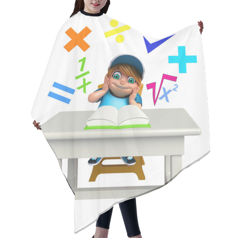 Personality  Kid Boy With Math Signs And Book Hair Cutting Cape