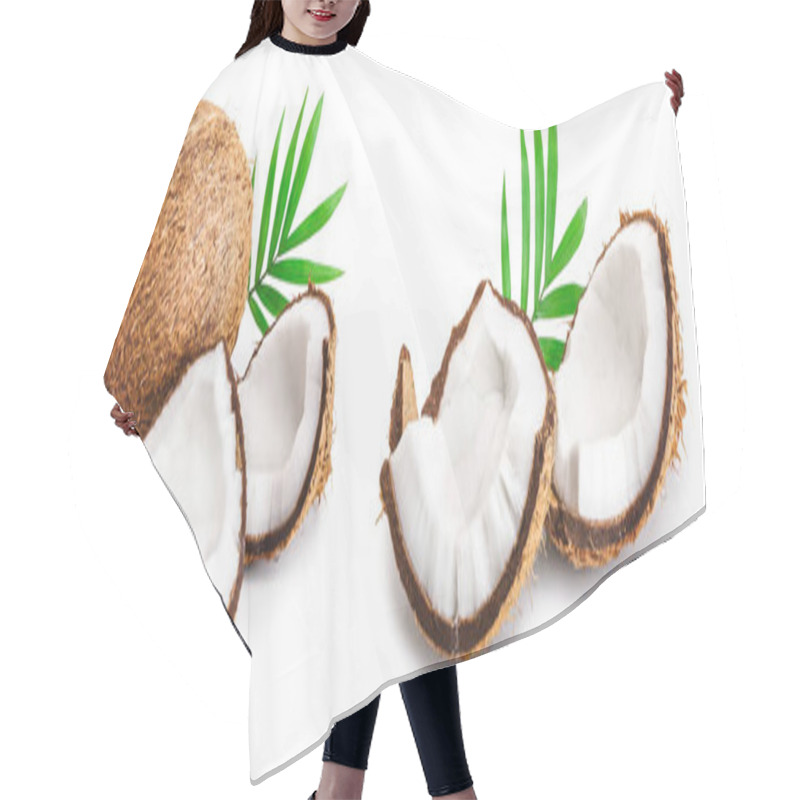 Personality  Coconut With Leaves Isolated On White Background. Hair Cutting Cape