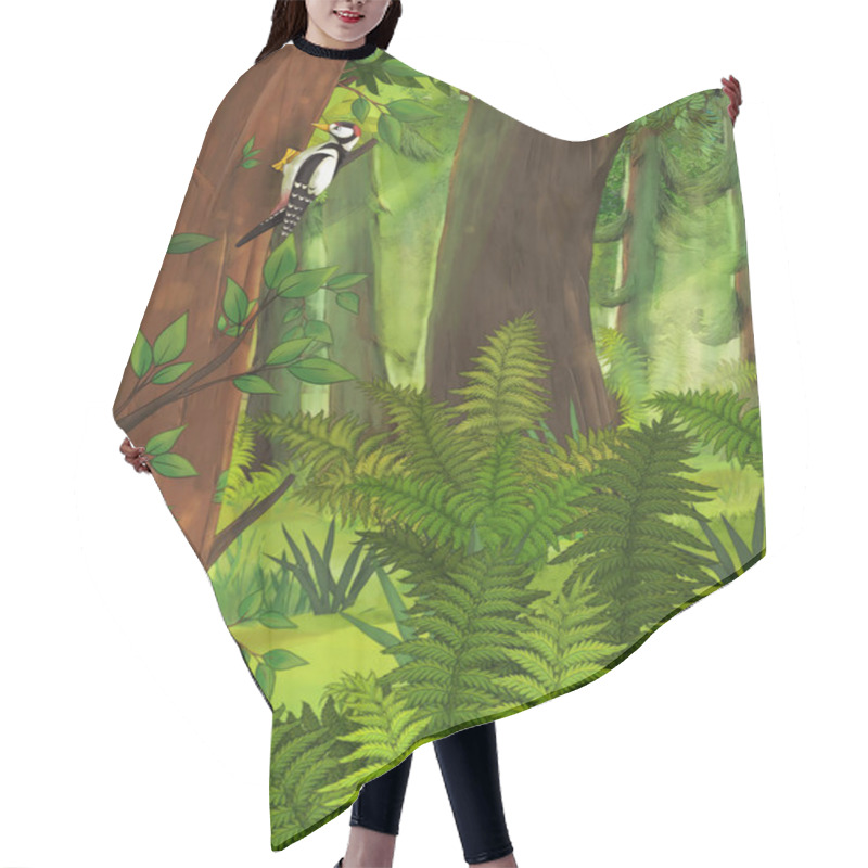 Personality  Cartoon Summer Scene With Deep Forest - Nobody On Scene - Illustration For Children Hair Cutting Cape