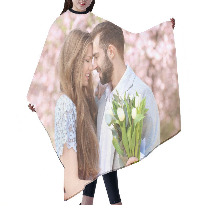 Personality  Young Couple Walking In Park Hair Cutting Cape