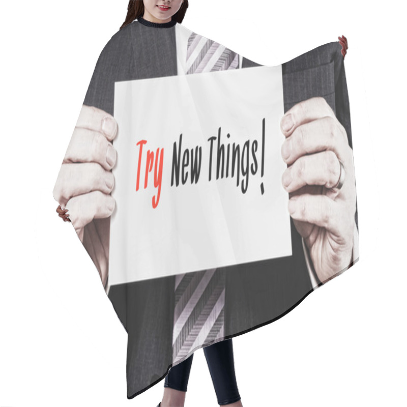 Personality  Business Card With Try New Things Words Hair Cutting Cape