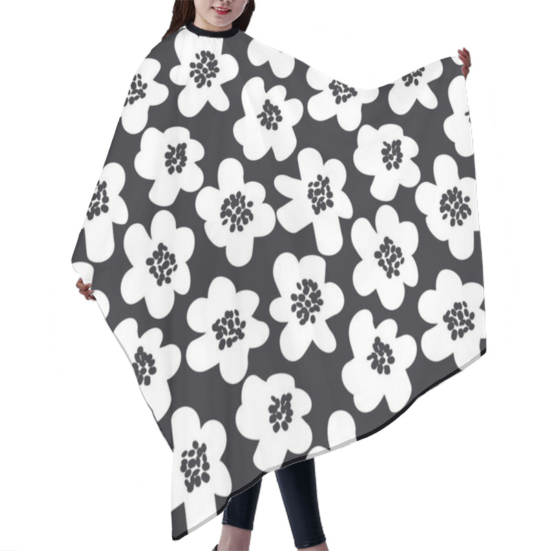 Personality  Black And White Summer Floral Vector Illustration In Retro 60s S Hair Cutting Cape