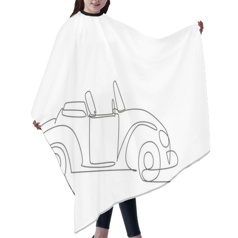 Personality  Single Continuous Line Drawing Old Retro Convertible Car Parked At City Street. Symbol Of Collectors Car And Automotive. Vintage Motor Vehicle. Dynamic One Line Draw Graphic Design Vector Illustration Hair Cutting Cape