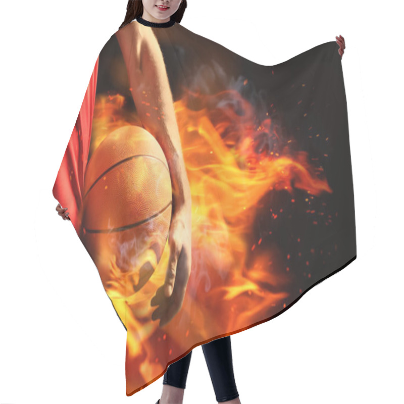 Personality  Basketball Player With Ball In Flame On Black Background, Closeup Hair Cutting Cape