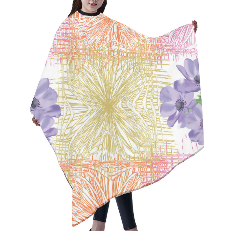 Personality  Seamless Composition With Blue Anemone Flowers On Grunge Striped Background Hair Cutting Cape