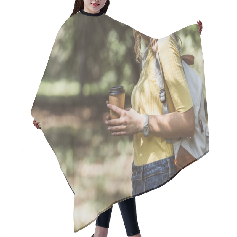 Personality  Cropped Shot Of Woman With Coffee To Go In Park Hair Cutting Cape