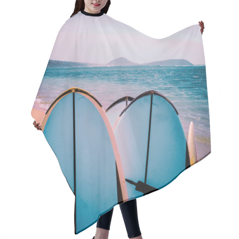 Personality  Retro Surfboards On Beach Hair Cutting Cape