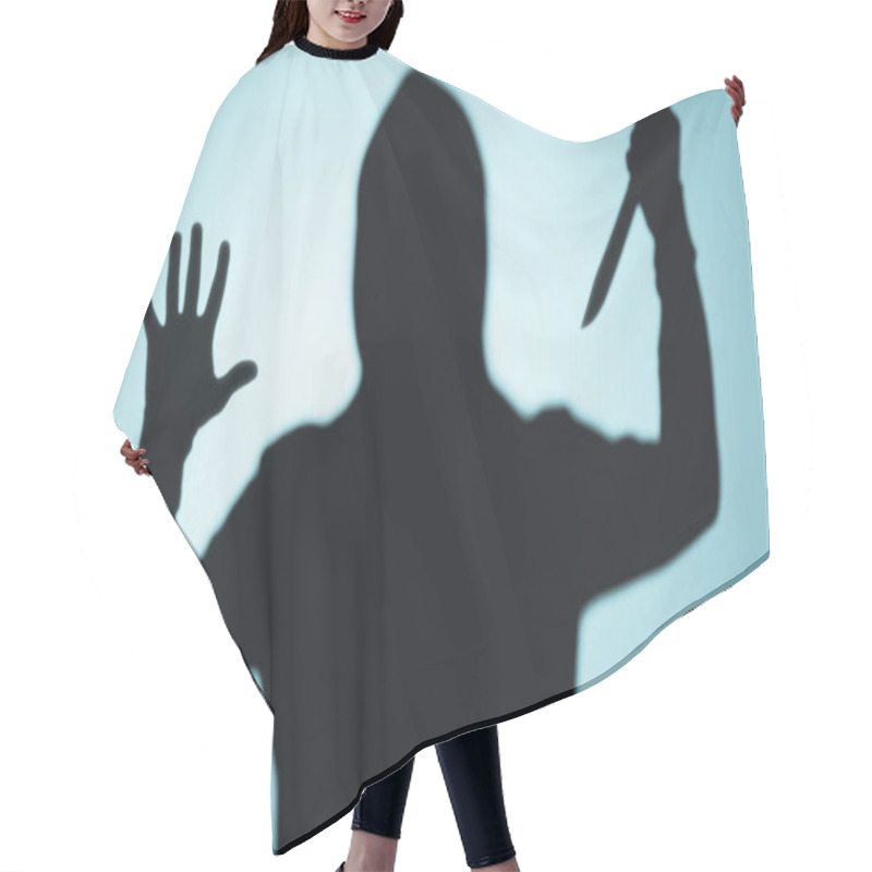 Personality  Scary Shadow Of Person In Hood Holding Knife On Blue Hair Cutting Cape