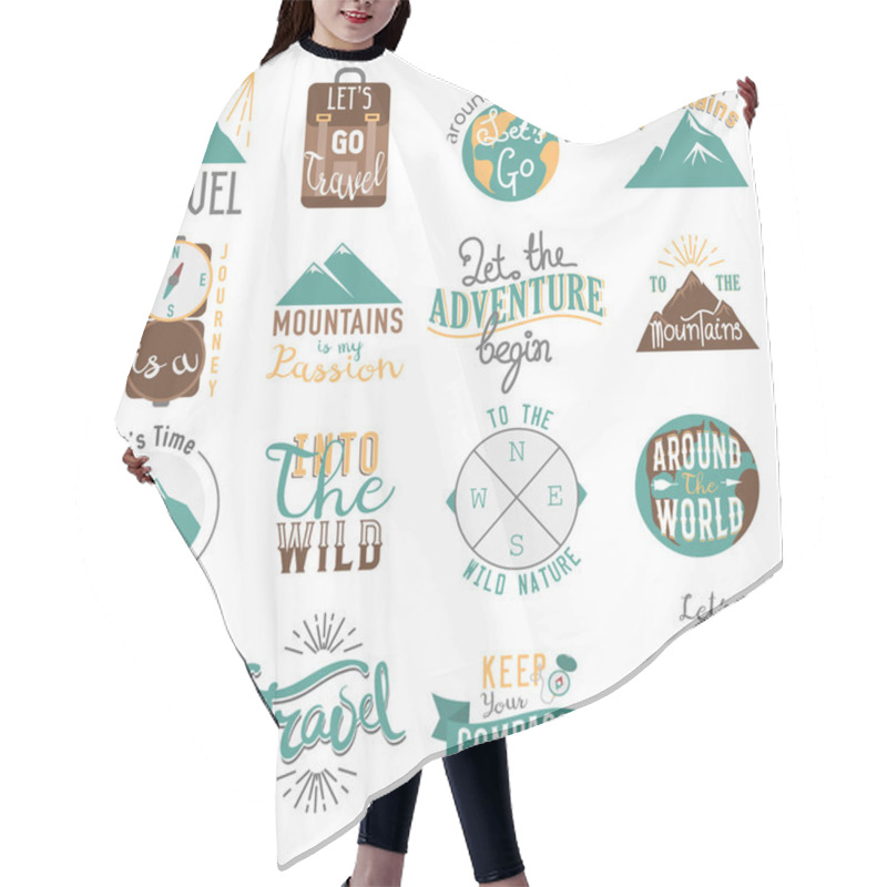 Personality  Travel Motivation Badge Vector Set. Hair Cutting Cape