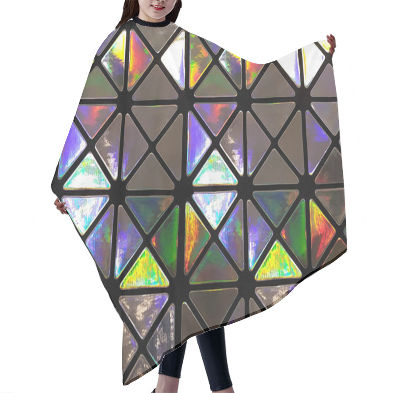 Personality  Graphic Pattern In The Form Of A Mosaic Of Triangles With A Shiny Glossy Surface In Neon Colors. Concept Background, Abstraction Hair Cutting Cape