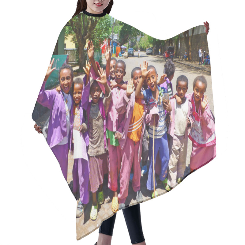 Personality  Group Of Happy And Noisy Kids Say Hello In Ethiopia Hair Cutting Cape