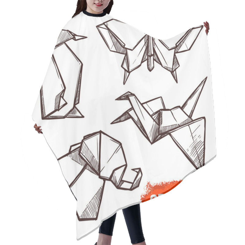 Personality  Hand Drawn Origami Figures Set Hair Cutting Cape