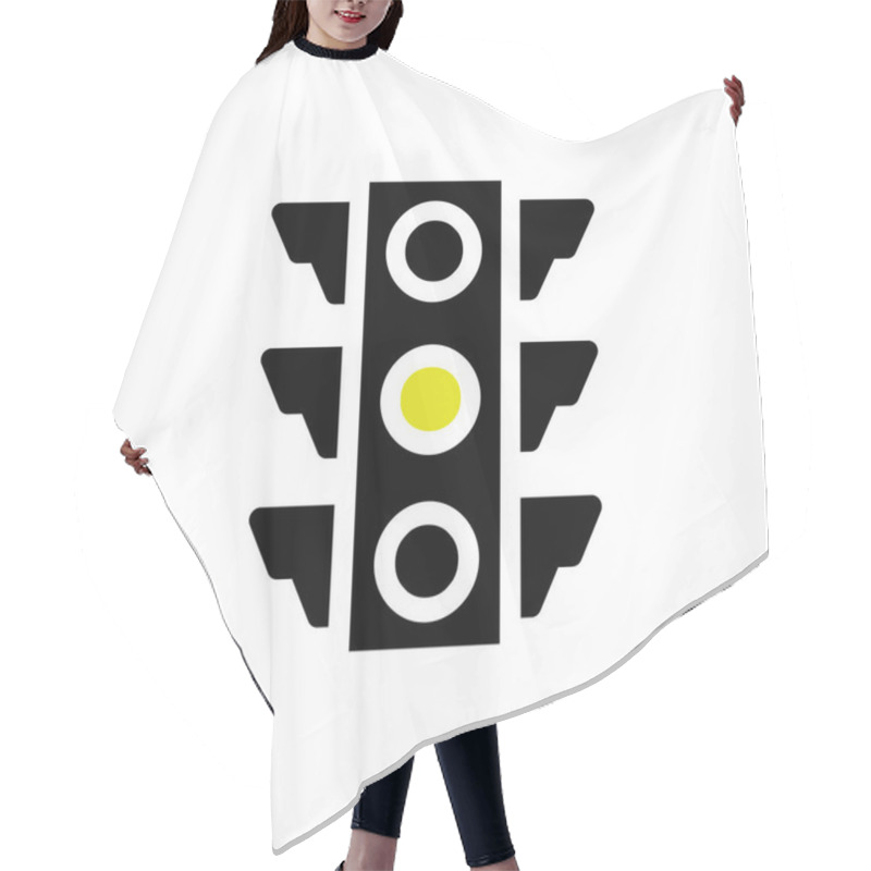 Personality  Traffic Light, Yellow Light. Concept Of Caution, Warning, And Traffic Control. Hair Cutting Cape