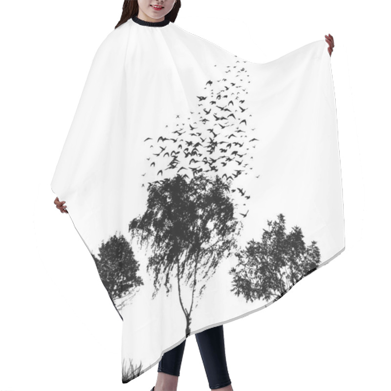 Personality  Silhouettes Of Trees With Flying Birds. Vector Illustration Hair Cutting Cape