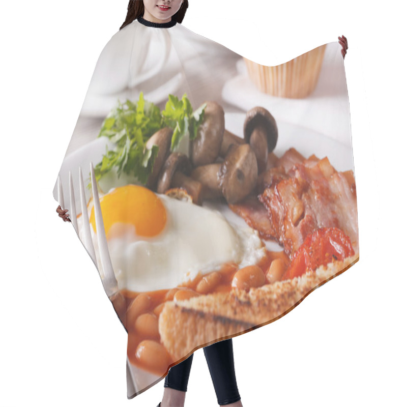 Personality  Eggs With Bacon And Vegetables Close-up On A Plate. Horizontal Hair Cutting Cape