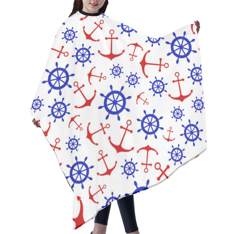 Personality  Seamless Nautical Pattern With Scattered Red Anchors And Blue Sh Hair Cutting Cape