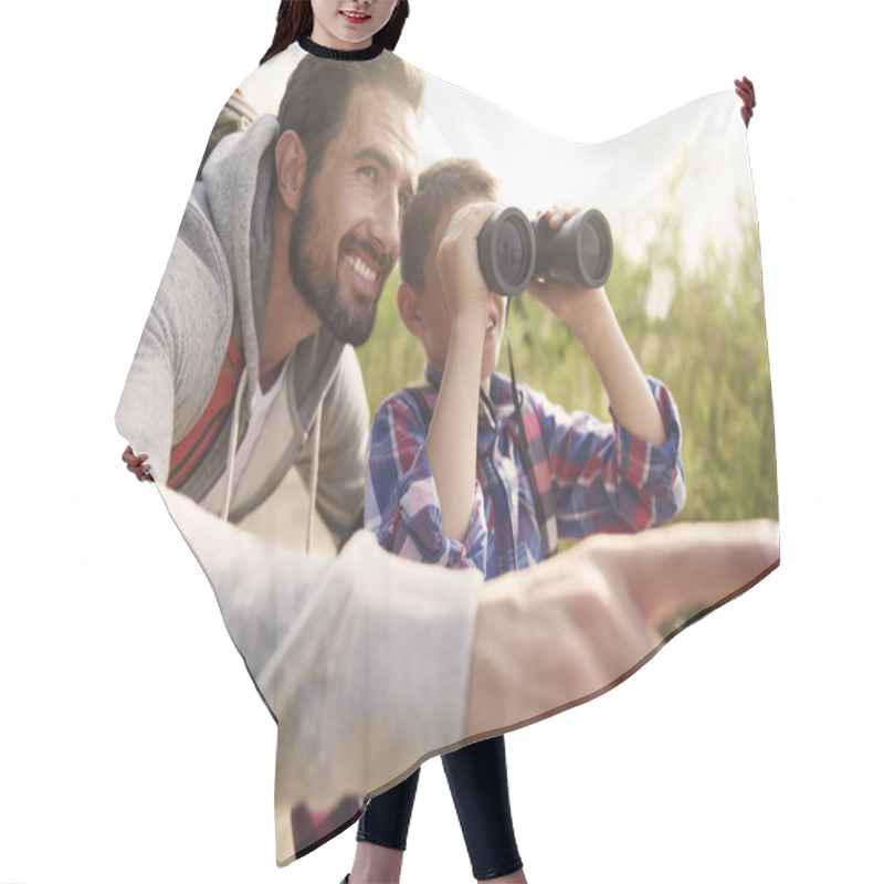 Personality  Father And Son With Binoculars Hair Cutting Cape