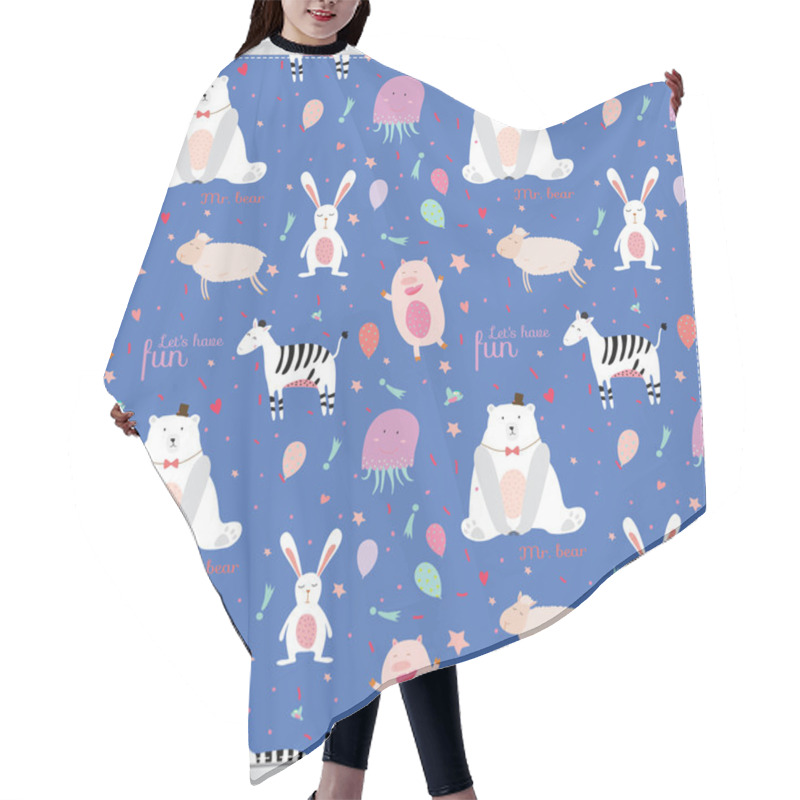 Personality  Cute Childish Pattern With Cartoon Animals, Speech Bubbles And Fireworks Hair Cutting Cape