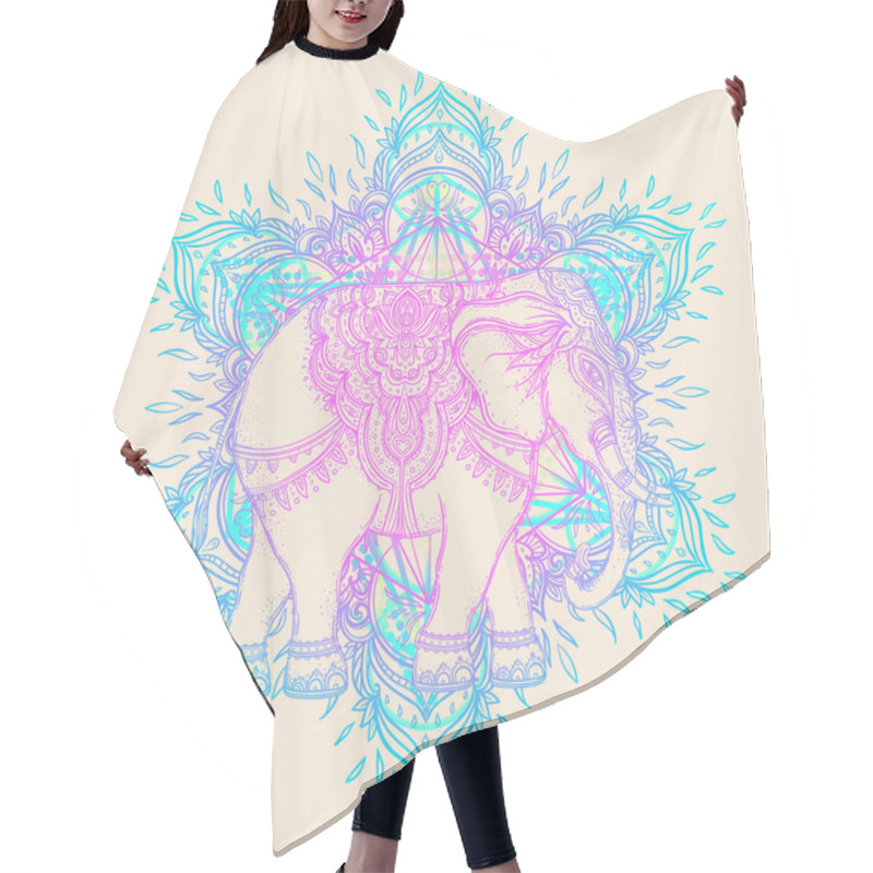 Personality  Tribal Style Elephant Over Mandala  Hair Cutting Cape