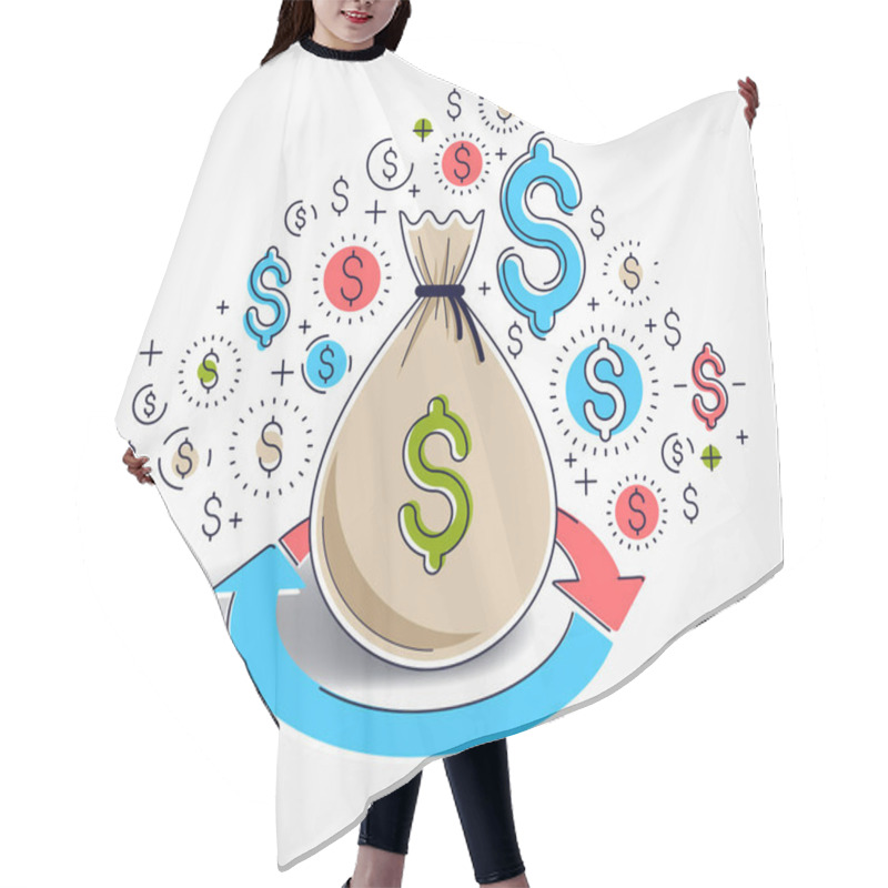 Personality  Money Bag With Loop Arrow And Icon Set Vector Design, Savings Or Hair Cutting Cape