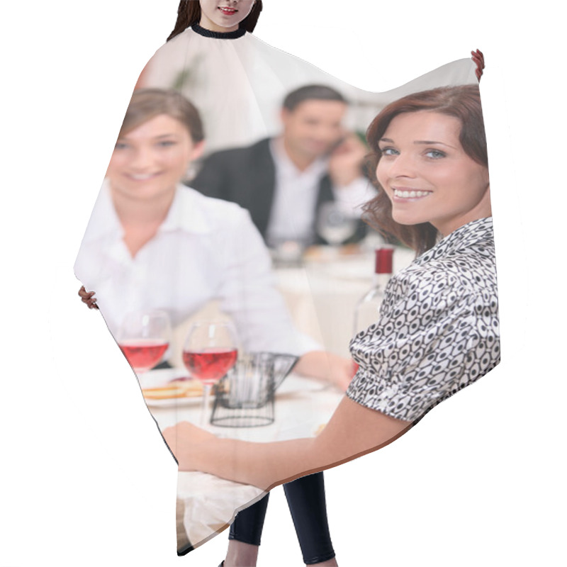 Personality  Women Eating Out In A Restaurant Together Hair Cutting Cape