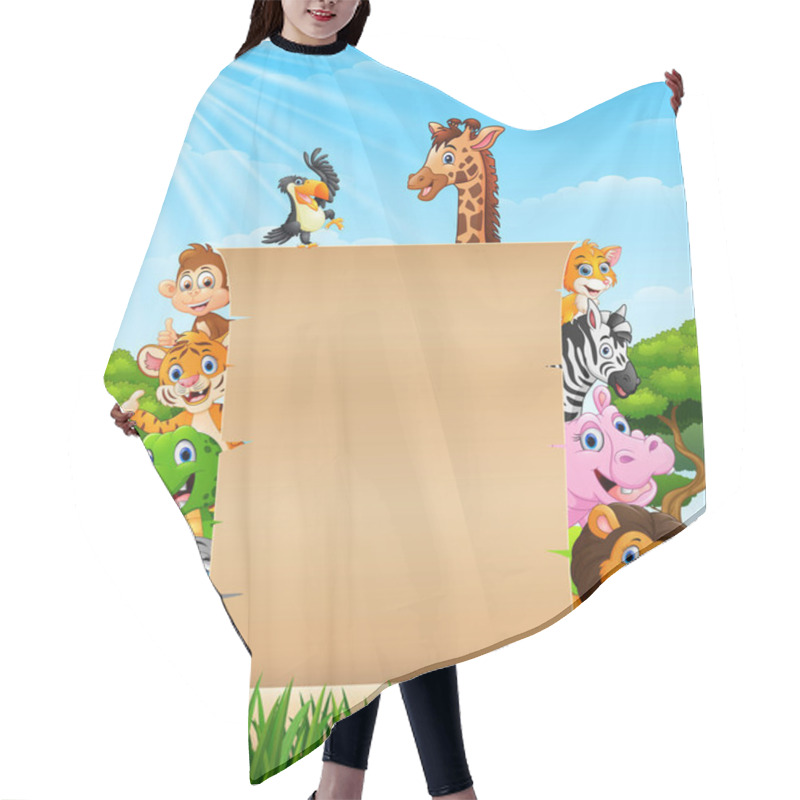 Personality  Illustration Of Animals With Paper Blank Sign At Forest Hair Cutting Cape