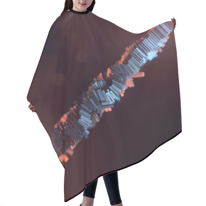 Personality  Shiny Metallic Rectangular Elements With Soft Orange Light In The Shape Of A Diagonal Line On A Dark Background. 3d Rendering Digital Illustration Hair Cutting Cape