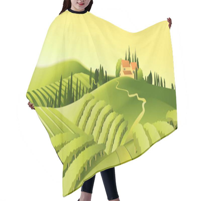 Personality  Rural Landscape With Little Town Hair Cutting Cape