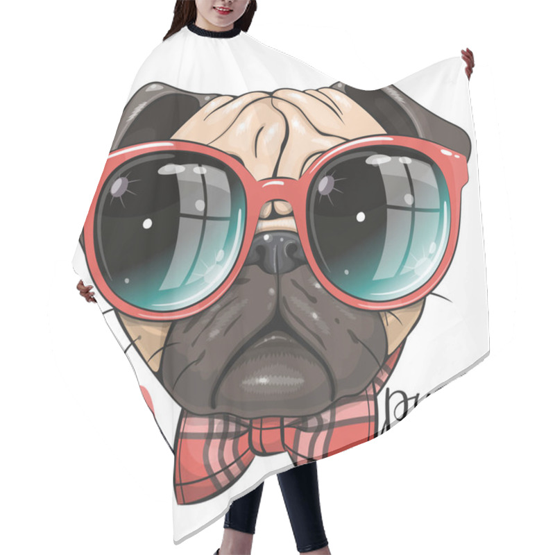 Personality  Cartoon Pug Dog With Red Glasses And Bow Isolated On A White Background Hair Cutting Cape