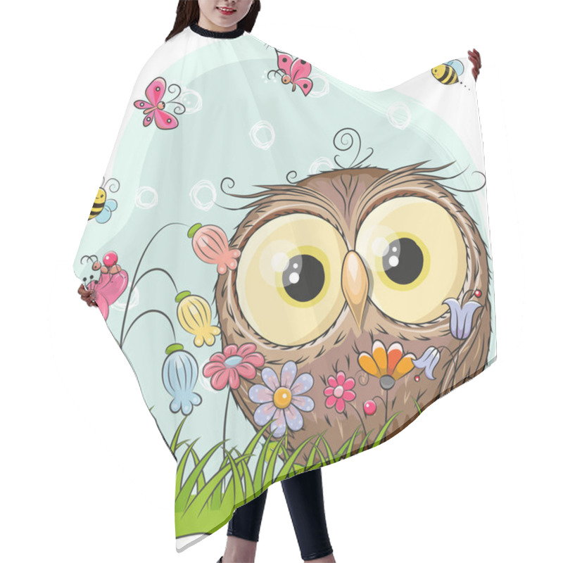 Personality  Cute Cartoon Owl On A Meadow Hair Cutting Cape