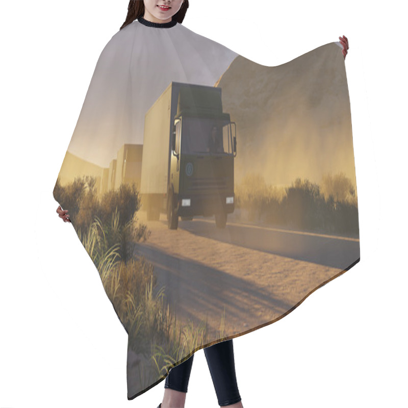 Personality  Military Trucks On A Desert Road 1 Hair Cutting Cape