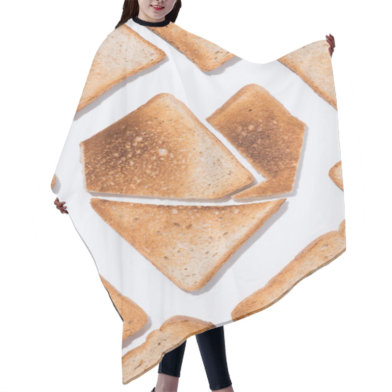 Personality  Top View Of Heart Shape Made Of Grunchy Toast With Slices Of Bread Around On White Surface Hair Cutting Cape