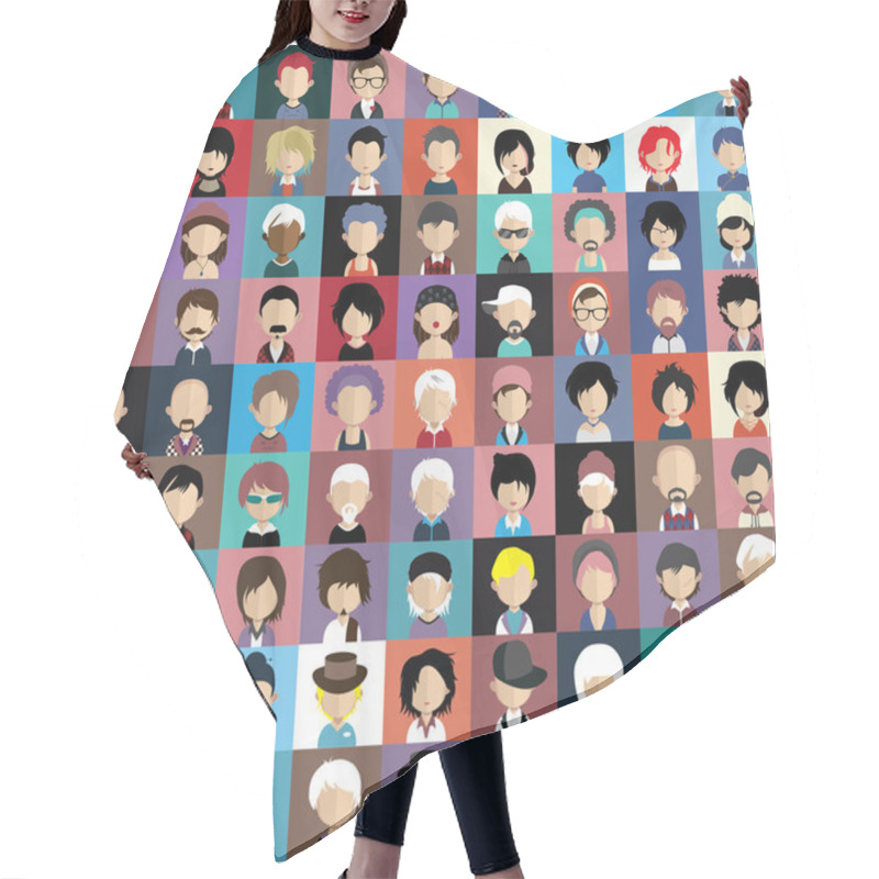 Personality  Set Of People Icons With Faces. Hair Cutting Cape