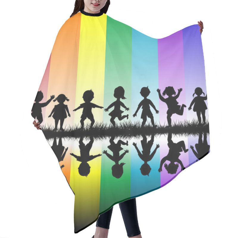 Personality  Kids Playing Over A Rainbow Background Hair Cutting Cape