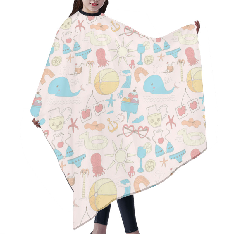 Personality  Summer Beach Elements Pattern Hair Cutting Cape