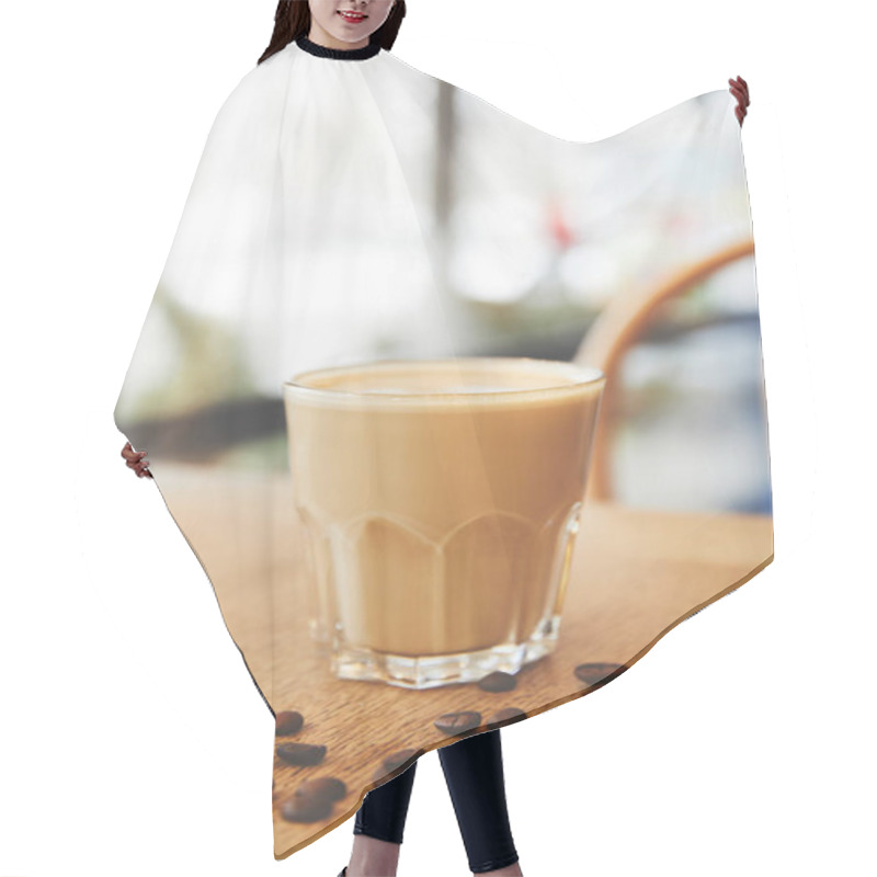 Personality  Hot Flat White Coffee With Beans On Table Hair Cutting Cape