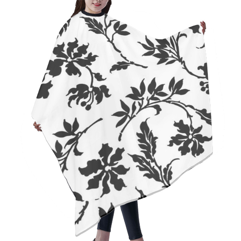 Personality  Seamless Freehand Black And White Floral Stock Photos And Illustrations Hair Cutting Cape