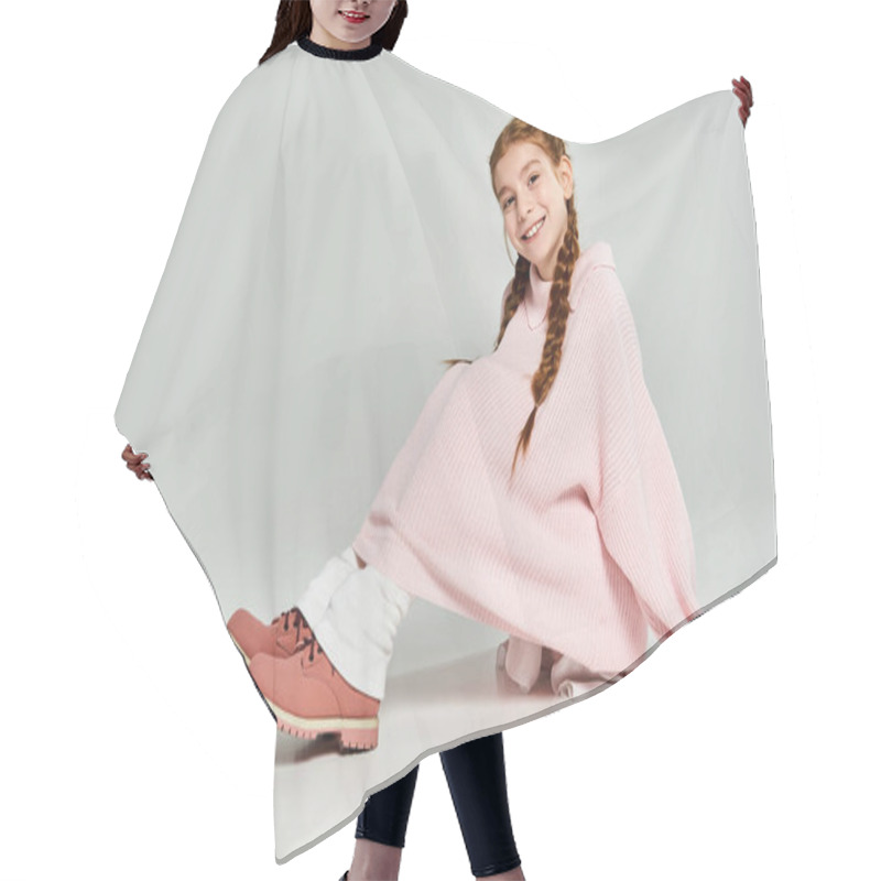 Personality  A Cheerful Girl Dressed In Winter Clothes Enjoys A Cozy Moment, Radiating Joy And Warmth. Hair Cutting Cape