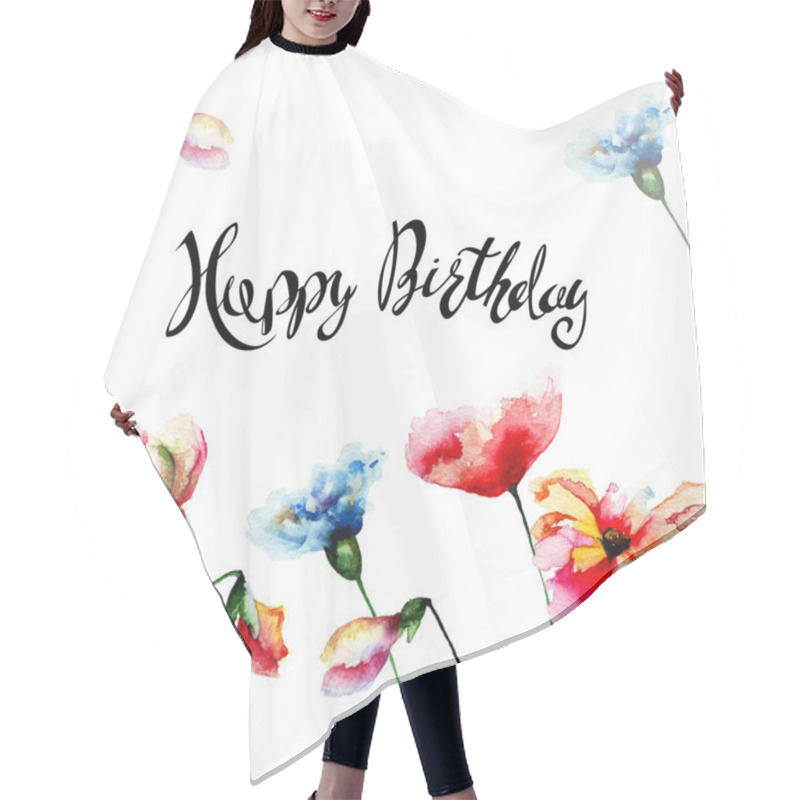 Personality  Summer Flowers With Title Happy Birthday Hair Cutting Cape