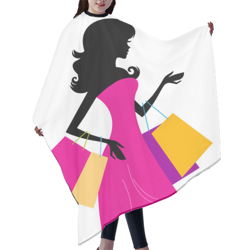 Personality  Woman Shopping Silhouette Isolated On White Hair Cutting Cape