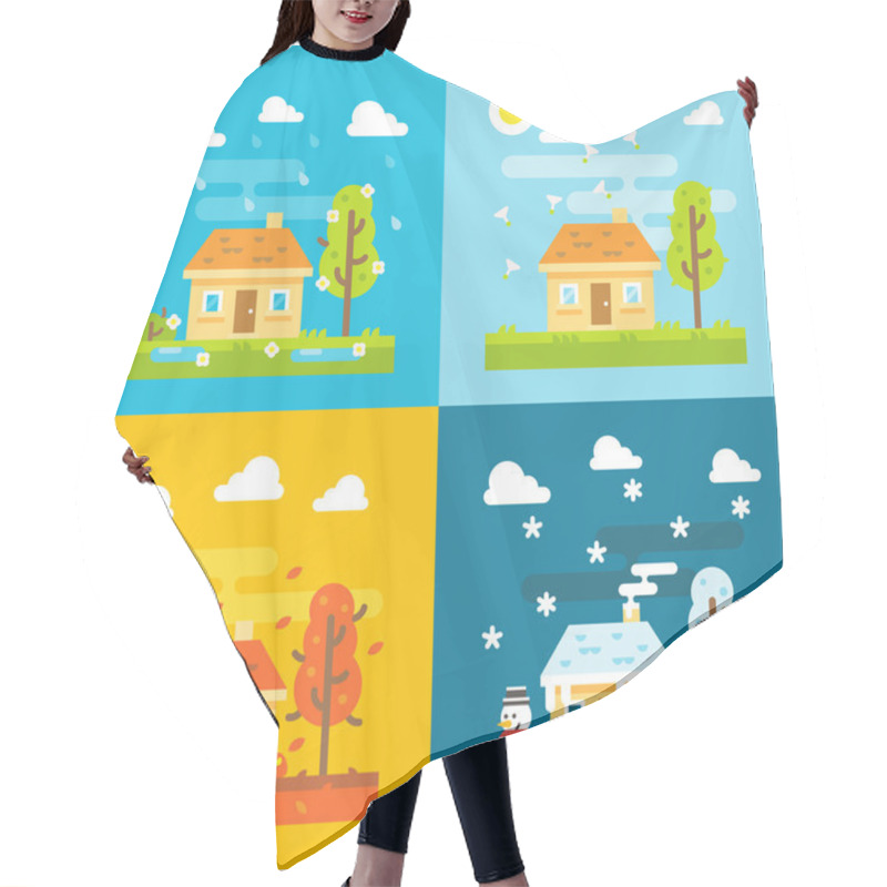 Personality  4 Seasons House Flat Design Set Hair Cutting Cape