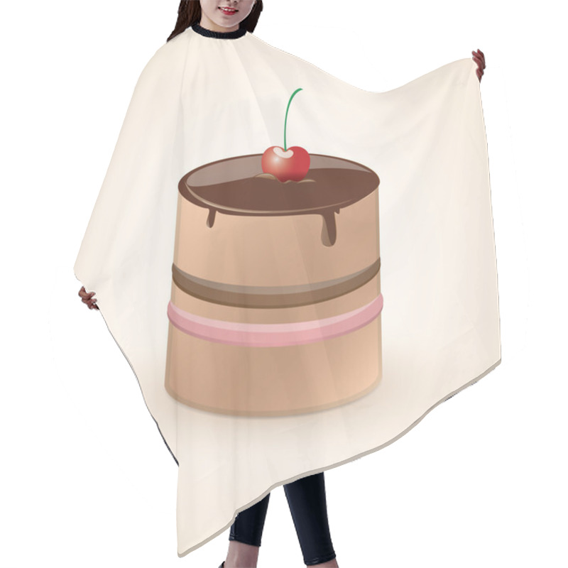 Personality  Chocolate Cake With Cherry. Vector Illustration. Hair Cutting Cape