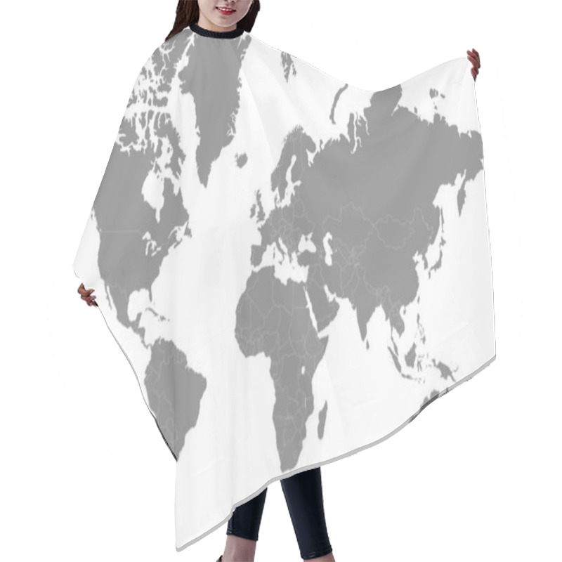 Personality  World Map With Country Gray, World Map, Geographic Map, Country Map, Country Border Line, Asia, Africa, Europe, North America, South America, Australia Oceania Hair Cutting Cape