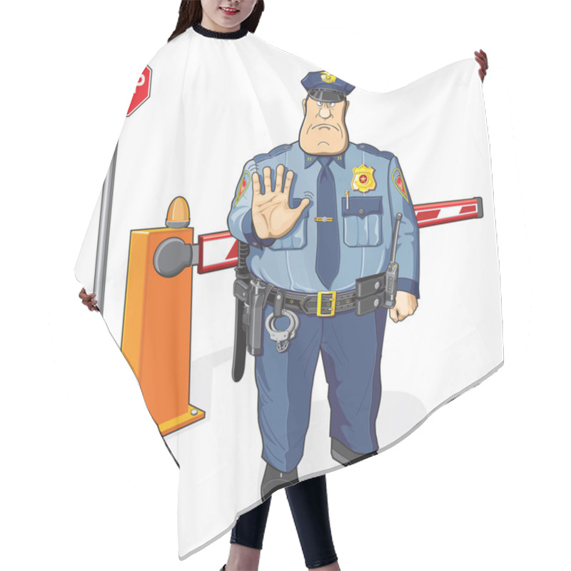 Personality  Policeman, Barrier, Stop Sign. The Ban, Border, Customs And Immigration Hair Cutting Cape