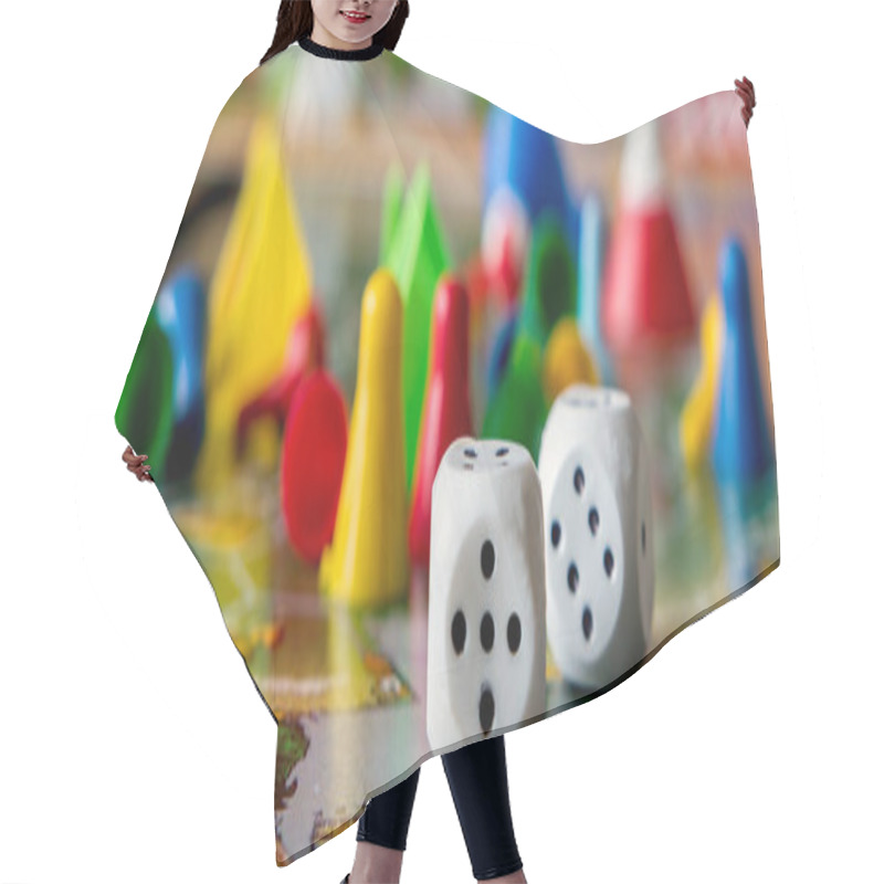 Personality  Concept Of Board Games. Dice, Chips And Cards On A Green Background  Long Banner Hair Cutting Cape