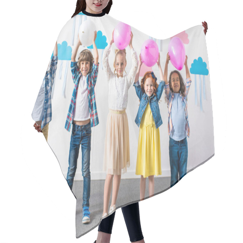 Personality  Multiethnic Kids With Balloons At Birthday Party Hair Cutting Cape