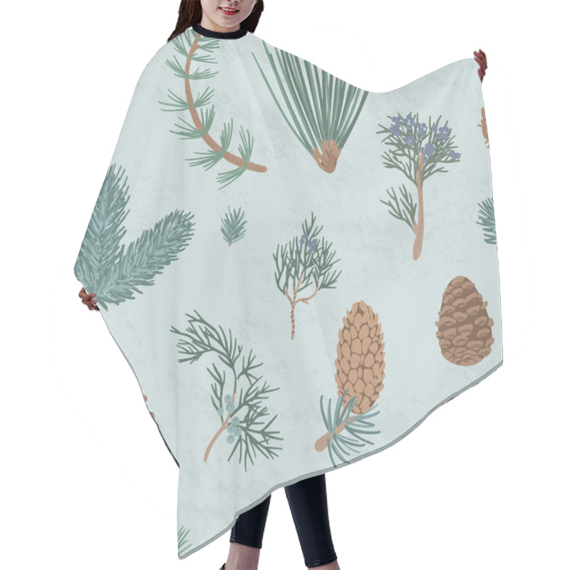 Personality  Flat Vector Pattern Of Coniferous Plants Branches. Hair Cutting Cape