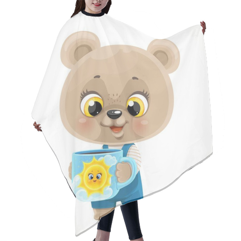 Personality  Cute Cartoon Baby Bear With A Cup Of Tea Or Coffee On A White Background Hair Cutting Cape