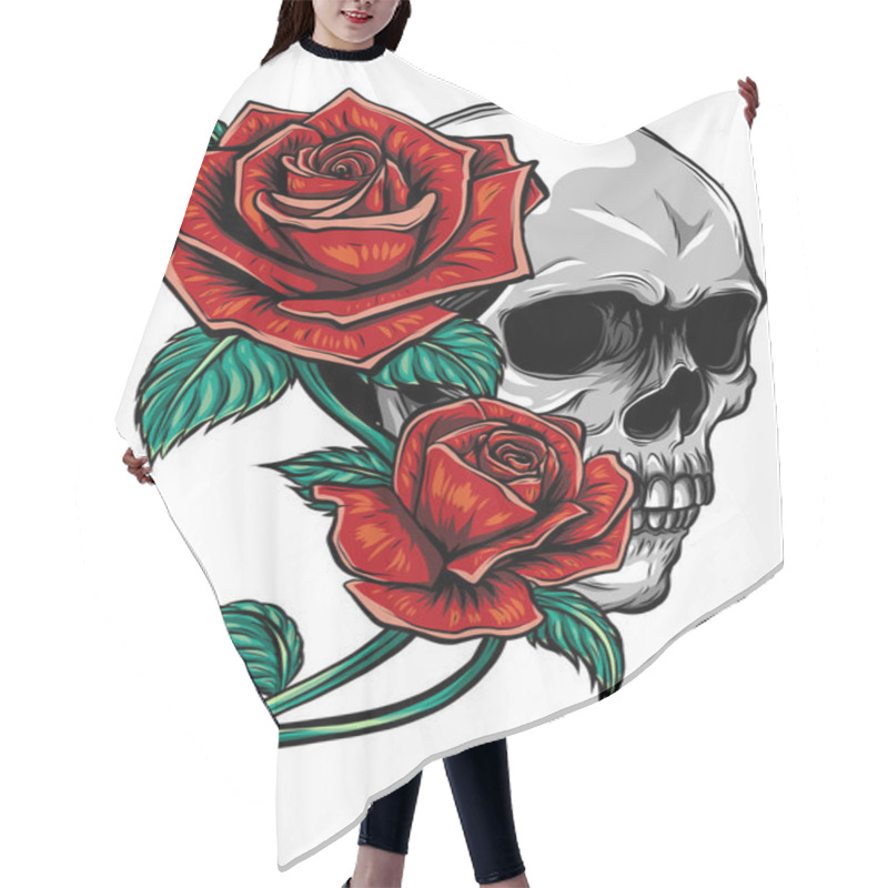 Personality  A Human Skulls With Roses On White Background Hair Cutting Cape